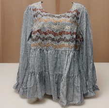 NWT Savanna Jane Embroidered Floral Top Sz M Boho Tiered Peasant Striped Cottage picture