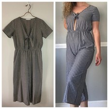 Potter's Pot Stripe Tie Front Crop Jumpsuit Jumper Size Large PinUp Retro Summer picture
