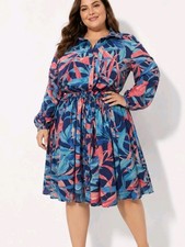 Anthropologie Hutch Women 2X Tie-Waist Shirt Dress Floral Button Long Sleeve NWT picture