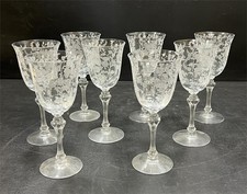 Tiffin Franciscan Cherokee Rose Water Goblets Crystal Etched Glasses 8