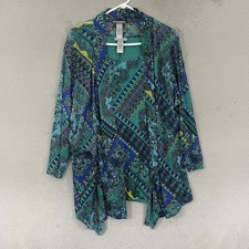 Catherines Blouse Womens 1X Multicolor Floral Long Sleeve Stretch picture