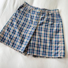 Liz Claiborne Lizwear Vintage 90s Blue Madras Plaid Bermuda Skort Womens 14 picture