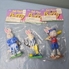Vintage Easter Unlimited Ball Playing Bunny Rabbit Toy Figure Lot of (3) NEW picture