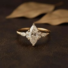 IGI 4 Ct Marquise-Cut EF/VS1 Lab Grown Diamond Engagement Ring 14K Yellow Gold picture