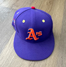 New Era 59FIFTY Oakland Athletics World Series Purple Fitted Cap Hat 7 1/4 picture