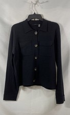 T Tahari Women's Black Knit Button Front Chest Pocket Shirt Cardigan Sz M NWT picture