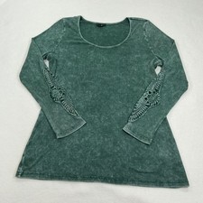 Torrid Green Mineral Wash Ribbed Crochet Lace Sleeve Top Size 2 Plus 2X picture