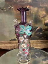 Antique Moser ? Bohemian Amethyst Glass Enameled Vase picture
