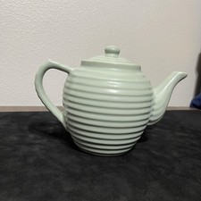 Vintage Bauer Pottery Company Los Angeles Green Ribbed Ceramic Tea Pot Art Deco picture