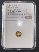 Alderney £5 2026 Gold 0.9999 Queen Elizabeth II 100th Anniv NGC PF69 UC picture