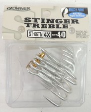 Owner Treble Hooks Stinger Anti-Rust Super Tin Finish ST-66TN 4X Sz 4/0 picture