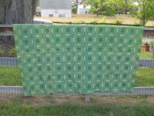 Antique Red Green & White Jacquard Woven Wool Coverlet 54