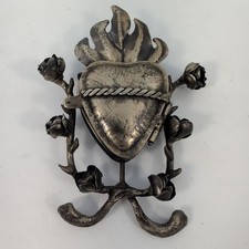 Vintage Judith Roberts LaCollecion Silver Flame Sacred Heart Milagro Pin Locket picture