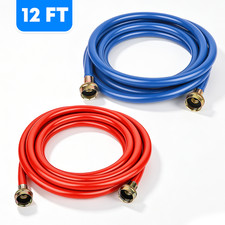 2 Pack 12ft Burst Proof Rubber Washing Machine Hoses, Straight 3/4