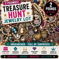 2 LBS Costume Jewelry TREASURE HUNT Bulk Mystery Lot Broken & Wearable Vintage + picture