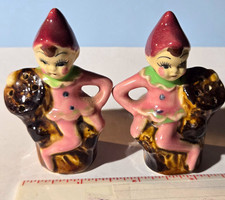 Made in Japan Vintage Ceramic Girl Salt & Pepper Shakers Set 2pc 1950s cork  picture