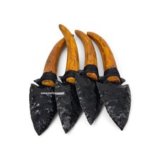 Handcrafted Black Obsidian Arrowhead Knife Polymer Clay Handle 6-7 Inch picture