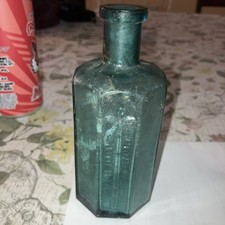 ANTIQUE SCARCE VARIANT RUMFORD PATENTED 1868 LONG NECK TEAL BLUE MEDICINE BOTTLE picture