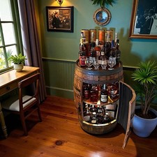 Full Whiskey Bourbon Barrel Liquor Cabinet Cabinet Indoor Whiskey Barrel Furnitu picture
