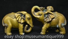 7.2 Old Chinese Copper Feng Shui Ru Yi Animal elephant Statue Sculpture Pair picture