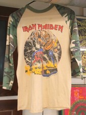 RARE Vintage 1982-83 Iron Maiden Number of the Beast Tour Shirt Camo Sleeve S-M picture