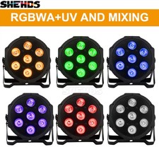 SHEHDS 6PCS 7x18W LED RGBWA+UV 6in1 Flat Par Light DMX Stage Lighting Club Light picture