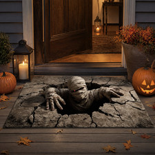 Halloween Mummy Hole Doormat, 3D Cracked Ground Illusion Rug, Spooky Porch Decor picture