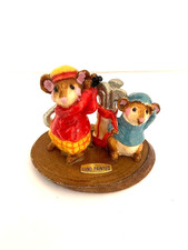CUTE Vtg Figurine GOLFERS FATHER SON -W. B. CO. 1981 Mini 2” ON WOOD BASE MOUSE picture