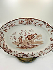 Antique 1877 Ridgway Indus 9” Brown Transferware Bird Platter Victorian England picture