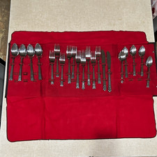 Vintage 21-Piece Stainless Steel Reusable Flatware Set w/ Case, Knife Fork Spoon picture
