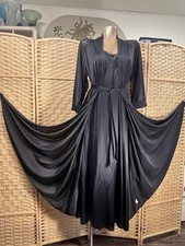 VTG OLGA Black Silky Nylon Peignoir Robe Nightgown Gown Lace Mesh Stunning L 38 picture