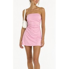 Edikted Pink Strapless Ruched Mini Dress with Bow Back Size Medium picture