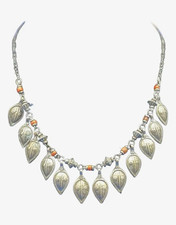 Antique Turkmen/Yemen Tribal Silver Leaf Necklace, Coral Accent Beads.  picture