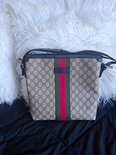 Gucci GG Pattern Web Stripe Zip Crossbody Bag Adjustable Strap Silver HW picture