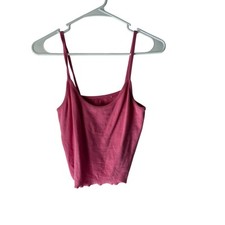 PS Basics PacSun Pink Ribbed Cami Tank Top Women’s Size L Lettuce Hem Y2k Style picture