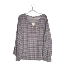 CJ Banks Womens Plus Size Plaid Peasant Blouse Lavender Long Sleeve Henley Sz 2X picture