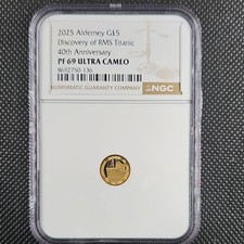 2025 Alderney G£5 Discovery of RMS Titanic 40th Ann. NGC PF69 ULTRA CAMEO  picture