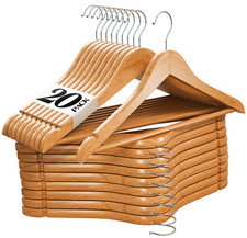 Natural Wood Solid Wood Clothes Hangers Coat Hanger Wooden Hangers Set of 20 picture