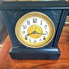 Antique Wm L Gilbert Jamaica Black Mantel Clock 1896 Pat Winsted CT Untested picture