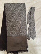 Authentic Vintage Hermès Paris Silk Scarf & Tie Set Rabbit Bunny Print Brown picture