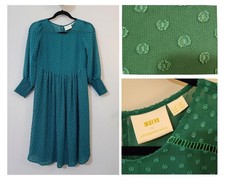Anthropologie Maeve Swiss Dot Long Sleeve Pleated Green Midi Dress Size 00P  picture