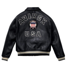 Avirex Men's Black Real Leather Bomber Jacket American Flight Leather Jacket picture