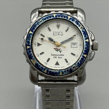 Vintage ESQ Submersible Mens Watch 32mm White Dial Blue Bezel Date New Battery picture