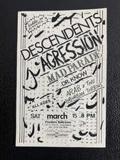Vintage Descendents Agression Mad Parade Punk Flyer Fenders Ballroom 1986 picture