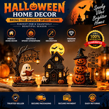 3pc Halloween Decor Set Haunted House Ghost Pumpkin Tabletop Statue Centerpiece picture