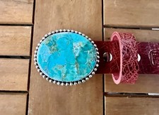 Massive Sterling Silver Turquoise Buckle Bonfe Leather w/ Premium Leather Belt picture