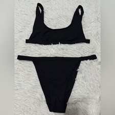 LA Hearts by PacSun Ribbed Bikini Set Black Scoop Neck High Cut Women Size M picture