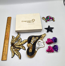 Vintage Contempo Fashions Sequin Applique Patch Lot Lady Hat Turtle Hearts Box picture