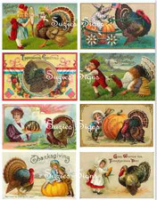Vintage Thanksgiving Turkey Stickers Reproduced Vintage Postcards 16 Total  picture