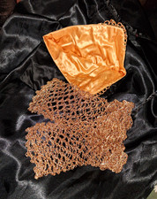 Vintage 1950s Metallic Gold Knit Mesh Fingerless Gloves With Matching Pouch  picture